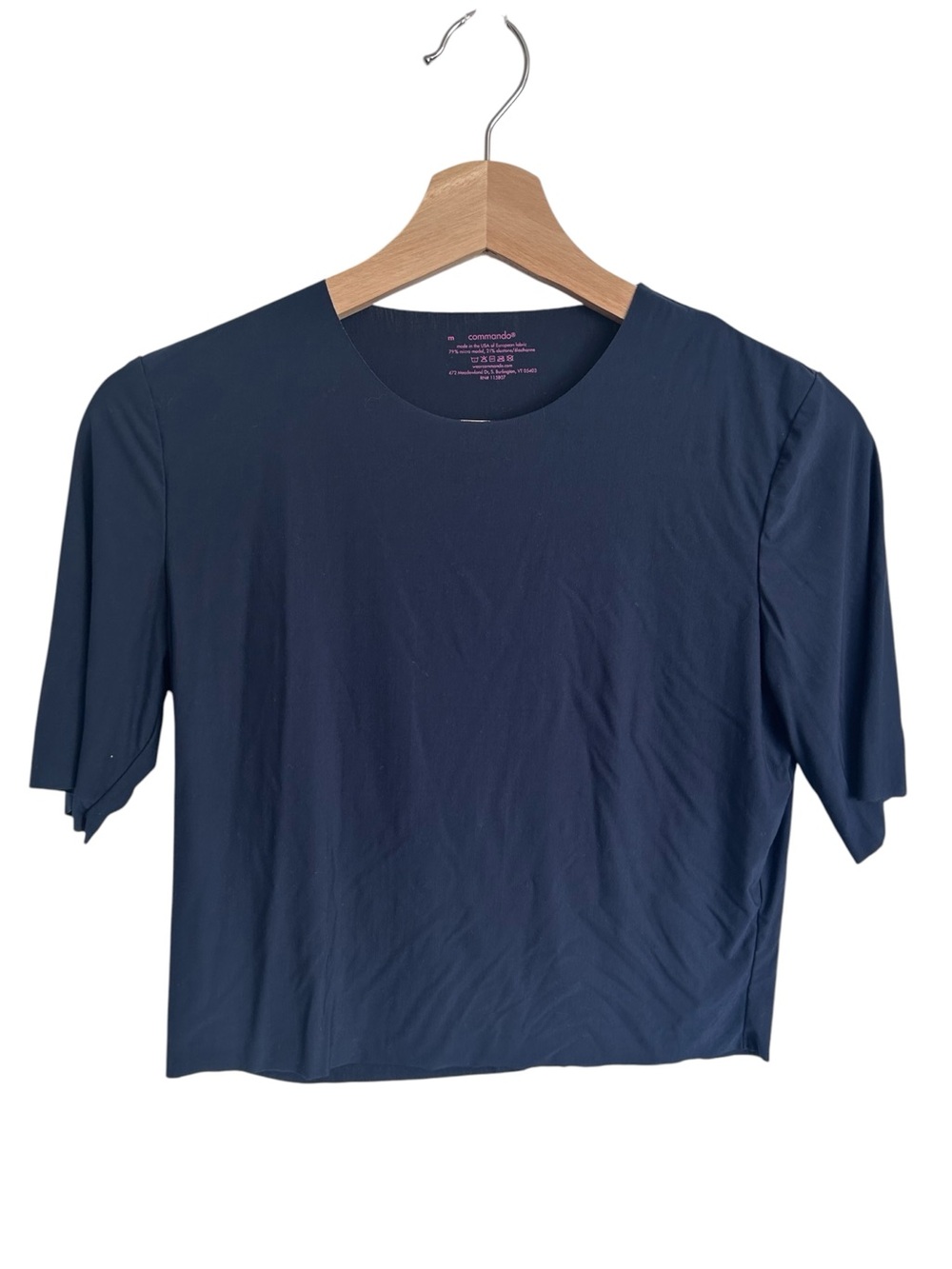 Commando Short Sleeve Butter Crop Top Tee T Shirt Navy Size Medium
